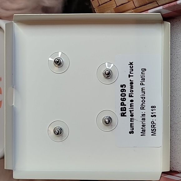 Bomb Party Summertime Flower Truck 2 set post back earrings. Rhodium Plating - Picture 2 of 3